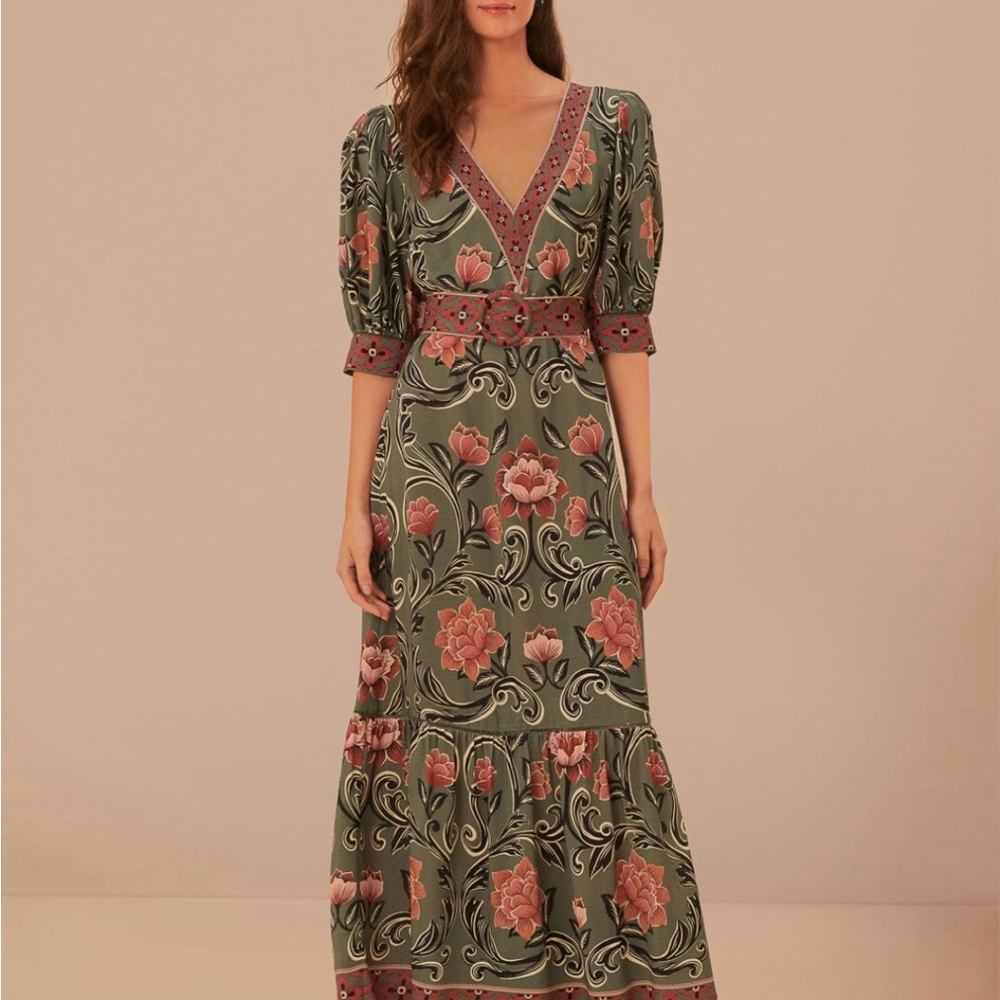 Farm Rio Arabesque Floral Green Maxi Dress